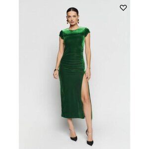 Reformation Green Velvet Midi Dress